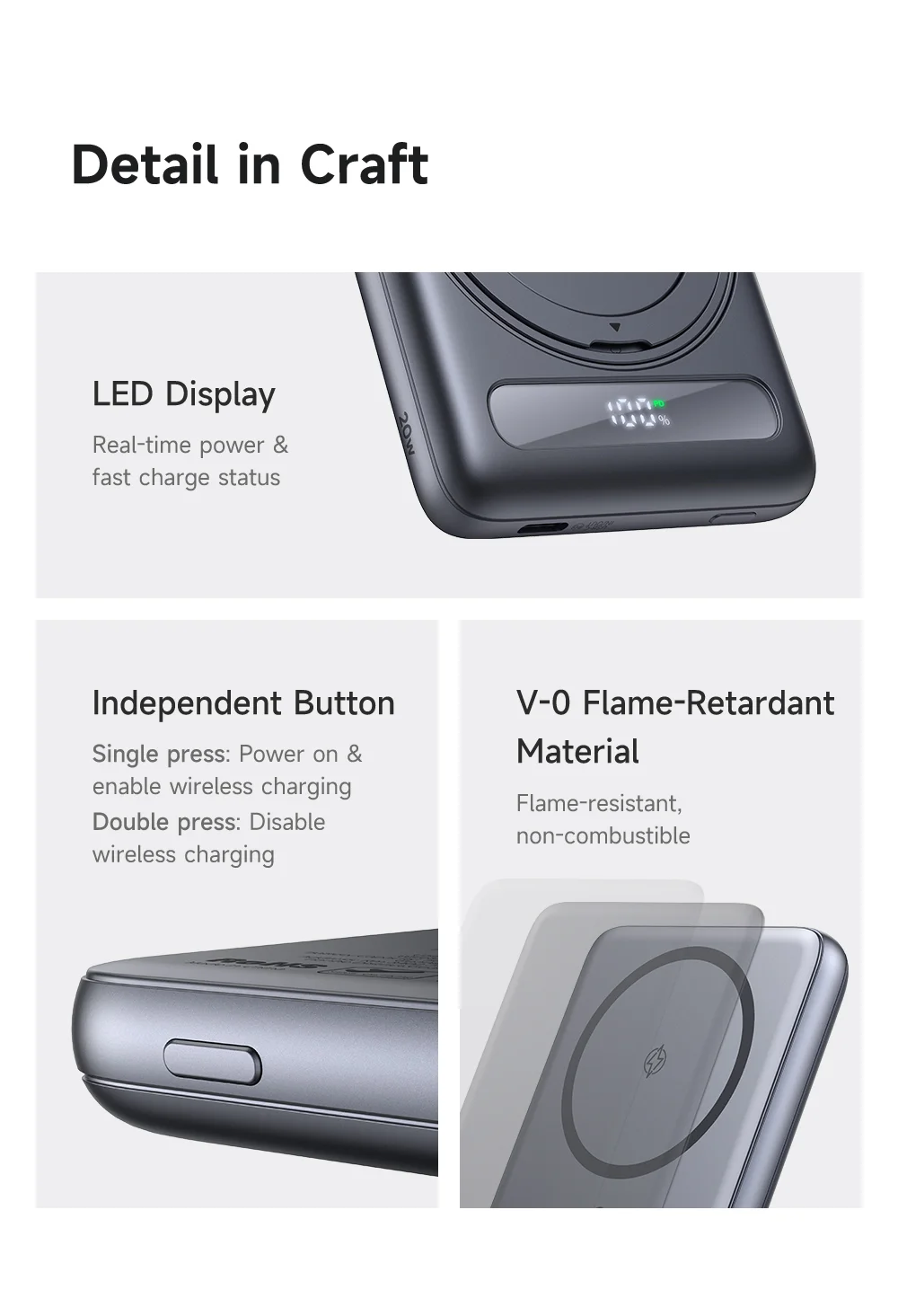 MCDODO MC-836 5000mAh Metal Ultra Thin Magnetic Power Bank 20W Fast Charging Portable Wireless Charger 14