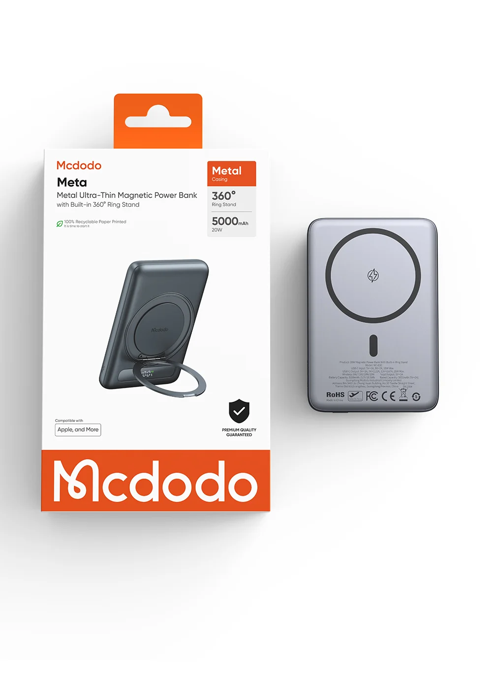 MCDODO MC-836 5000mAh Metal Ultra Thin Magnetic Power Bank 20W Fast Charging Portable Wireless Charger 16