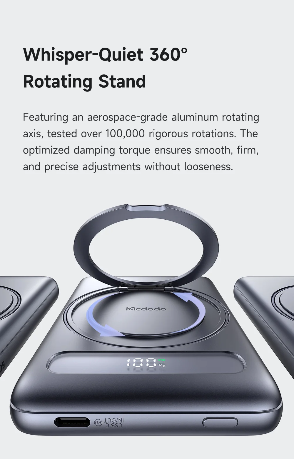 MCDODO MC-836 5000mAh Metal Ultra Thin Magnetic Power Bank 20W Fast Charging Portable Wireless Charger 4