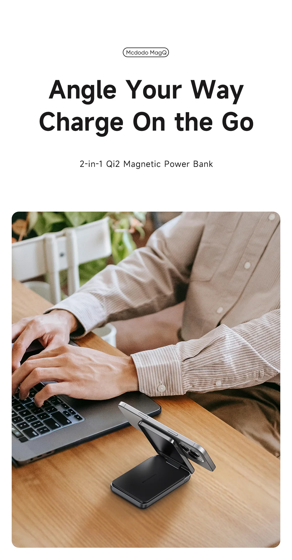 MCDODO MC-631 2 in 1 Qi2 Magnetic Power Bank Foldable Phone Stand 15W Wireless Charging Dock with USB C Output 1