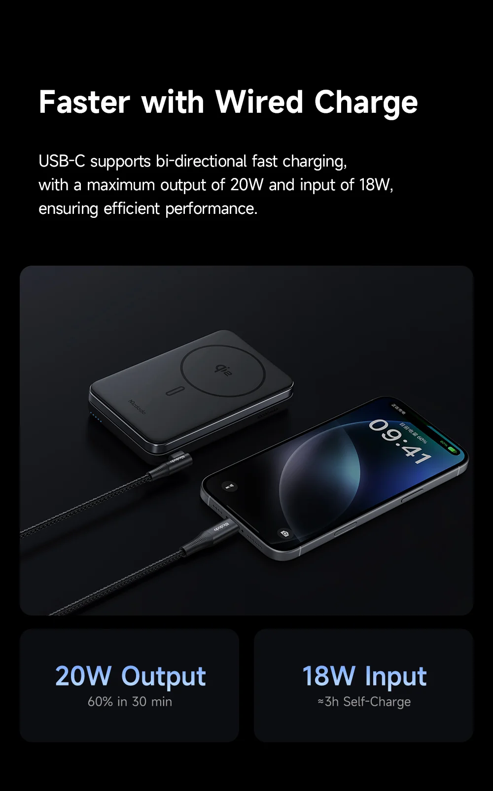 MCDODO MC-631 2 in 1 Qi2 Magnetic Power Bank Foldable Phone Stand 15W Wireless Charging Dock with USB C Output 7