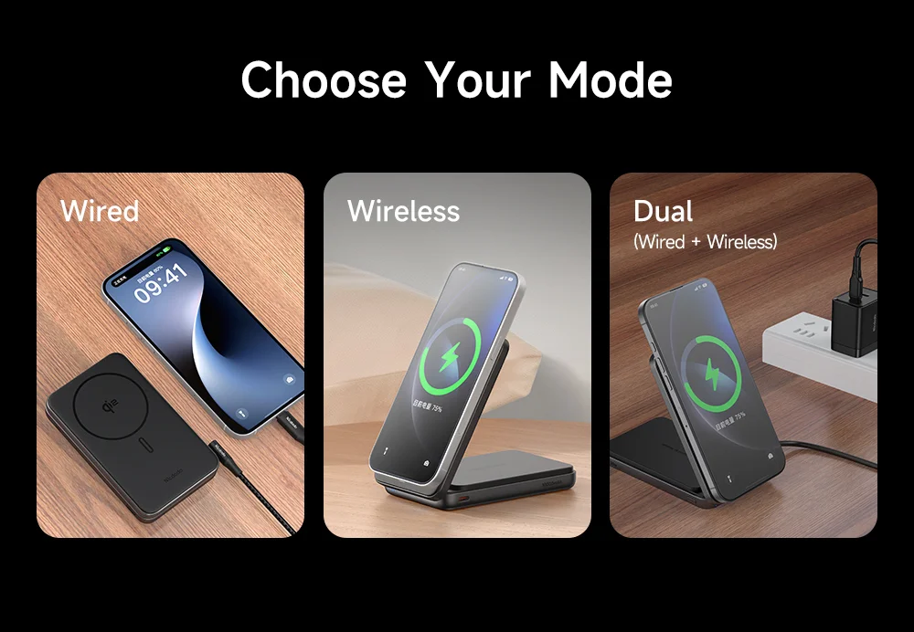 MCDODO MC-631 2 in 1 Qi2 Magnetic Power Bank Foldable Phone Stand 15W Wireless Charging Dock with USB C Output 8