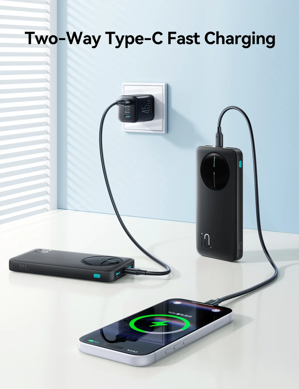 JOYROOM JR-PBF12 Pro 10000mAh Power Bank 22.5W Fast Charging Portable Charger Safety Protection with 3 Output Ports - Black 5