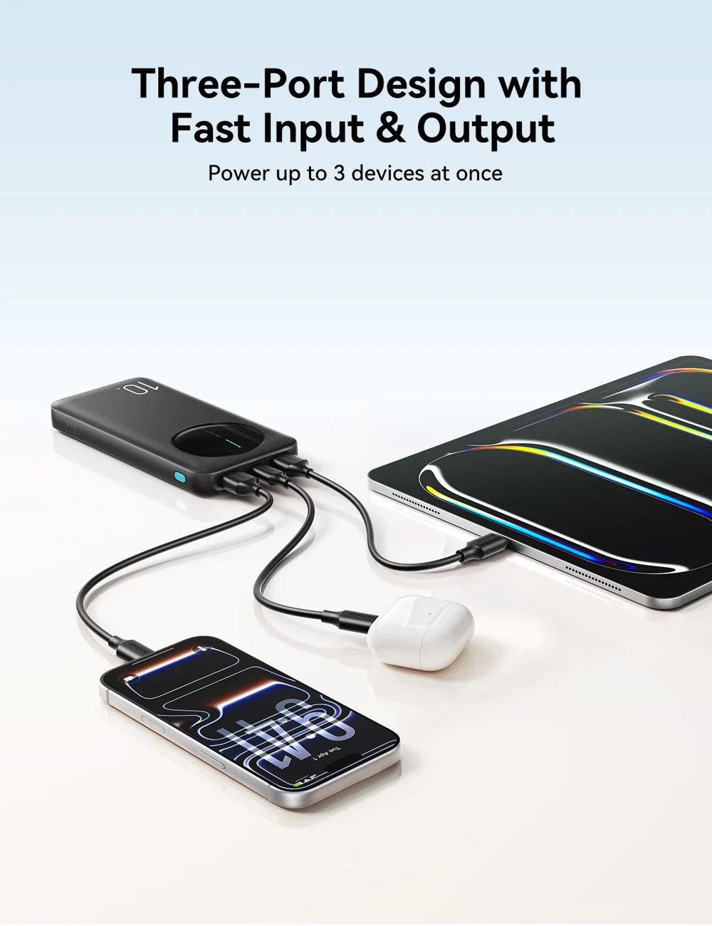 JOYROOM JR-PBF12 Pro 10000mAh Power Bank 22.5W Fast Charging Portable Charger Safety Protection with 3 Output Ports - Black 9