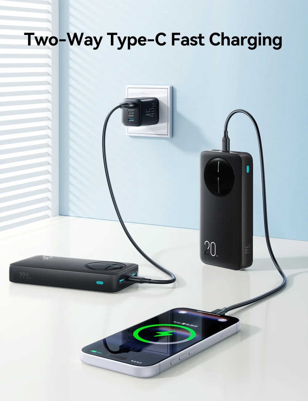 JOYROOM JR-PBF14 Pro 20000mAh Power Bank 22.5W Super Fast Charging Portable Charger with 3 Output Ports - Black 5