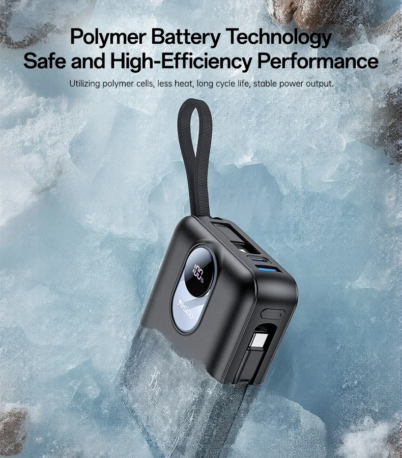 YESIDO YP94 20000mAh Digital Display Portable Charger 35W Fast Charging Power Bank Built-in Type-C + iP Cables 10
