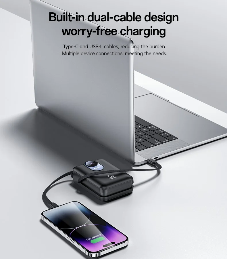 YESIDO YP94 20000mAh Digital Display Portable Charger 35W Fast Charging Power Bank Built-in Type-C + iP Cables 4