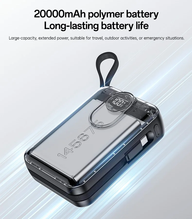 YESIDO YP94 20000mAh Digital Display Portable Charger 35W Fast Charging Power Bank Built-in Type-C + iP Cables 5