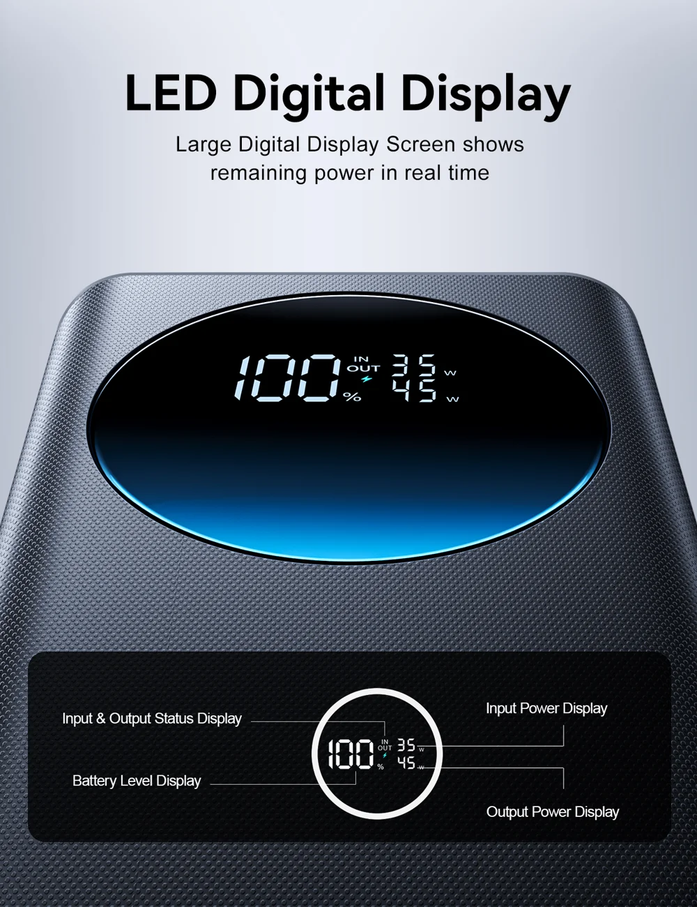 JOYROOM JR-PBF02 Pro 20000mAh Power Bank 45W Fast Charging Digital Display Portable Charger with 4 Port Output - Black 6