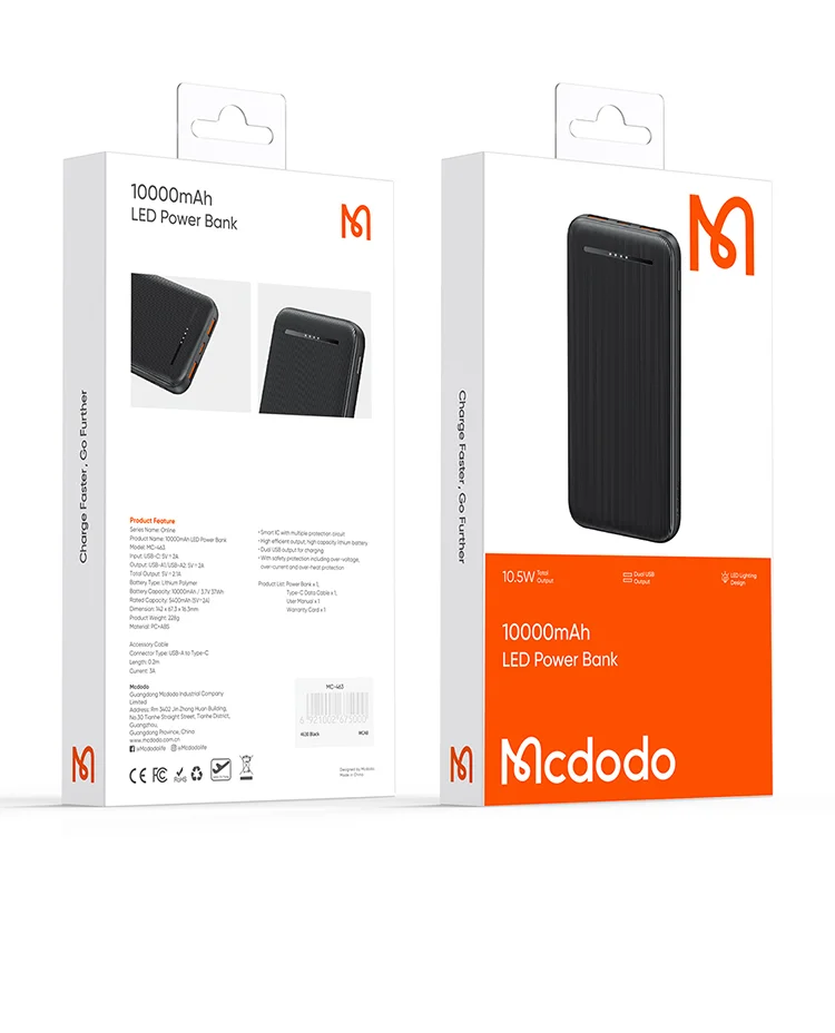 MCDODO MC-4631 Online Series 10000mAh LED Power Bank Dual USB Output Battery Pack, Black 14