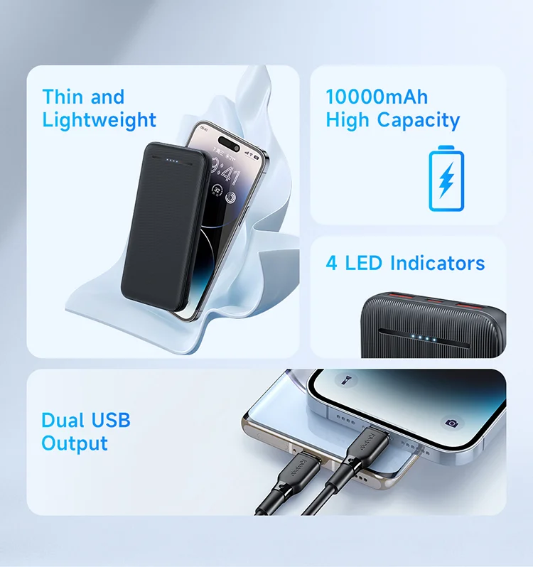 MCDODO MC-4631 Online Series 10000mAh LED Power Bank Dual USB Output Battery Pack, Black 2