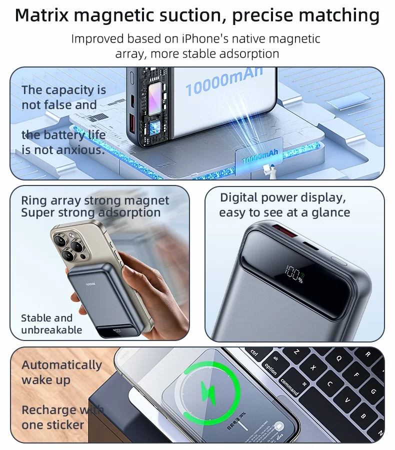 YESIDO YP49 Compatible with MagSafe 10000mAh Wireless Charging Power Bank 2
