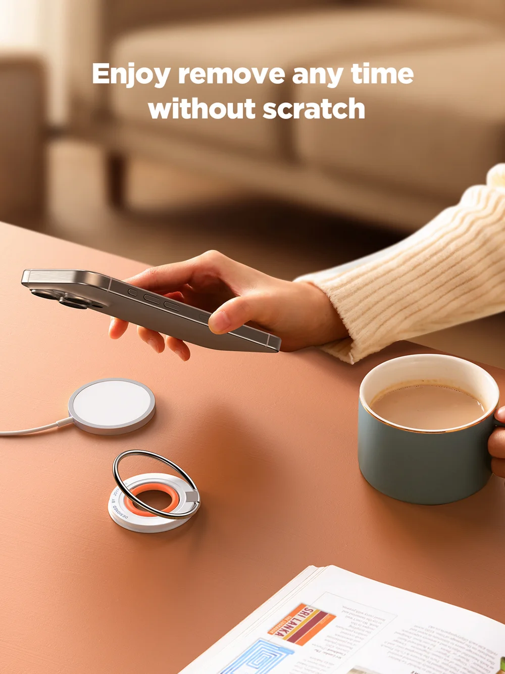 JOYROOM JR-ZS383 Magnetic Kickstand Compatible with Magsafe Grip Phone Holder Finger Ring Stand - Black 7