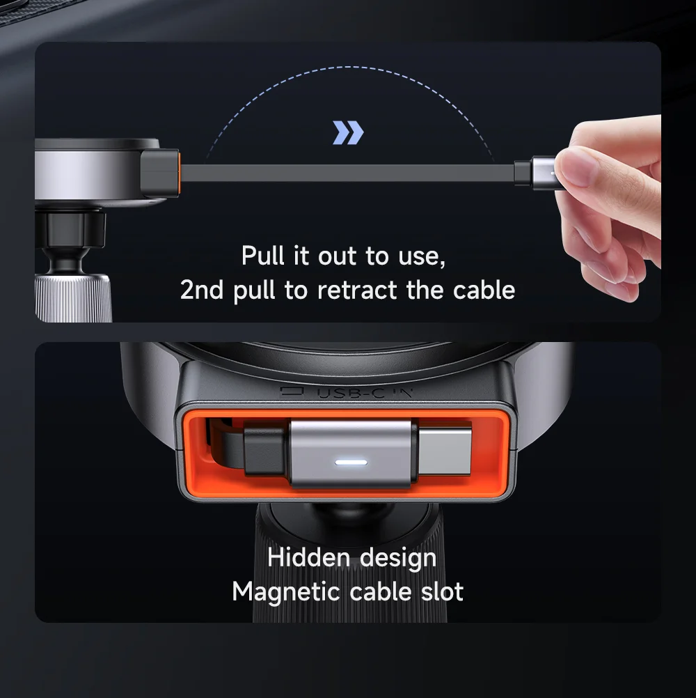 MCDODO CH-3000 Car Air Outlet 15W Magnetic Wireless Car Charger with Built-In Retractable Cable 7