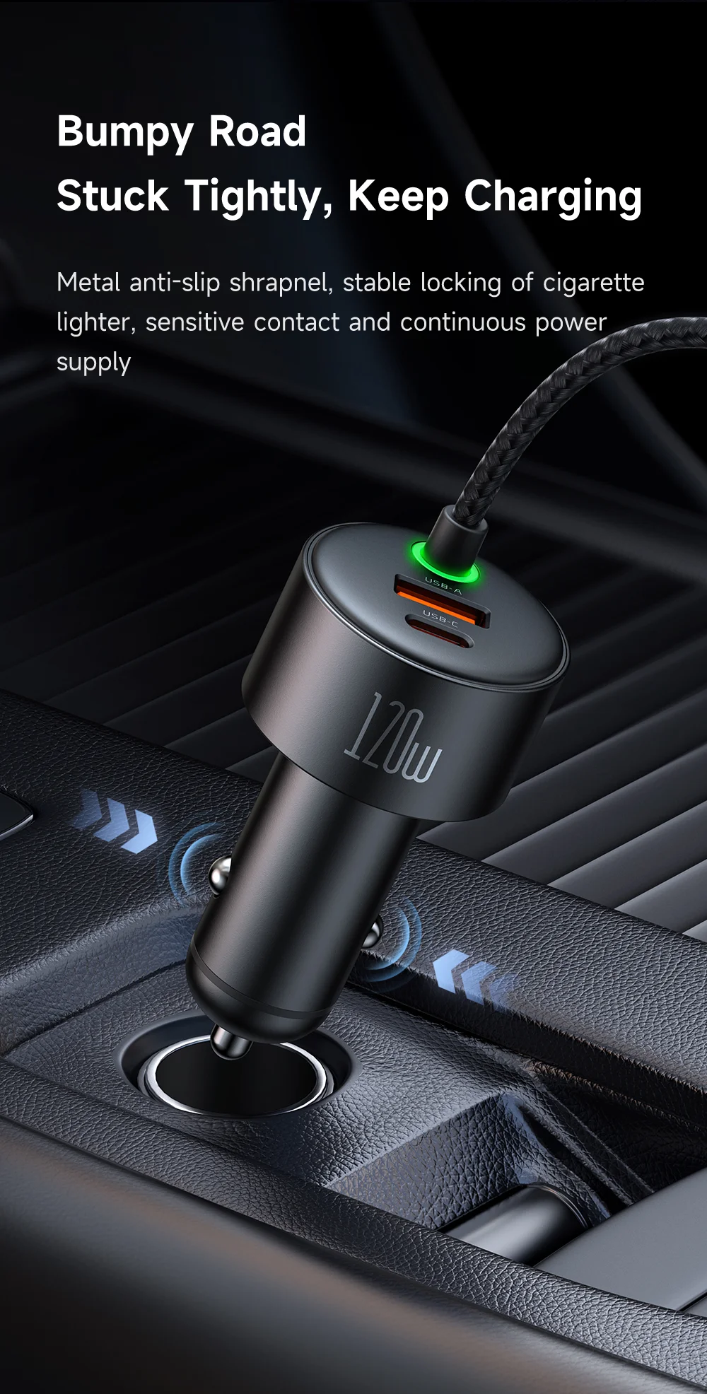 MCDODO CC-037 120W Dual Port Car Charger Fast Charging Spring Cable Charger with USB-C  /  iP Cables 12