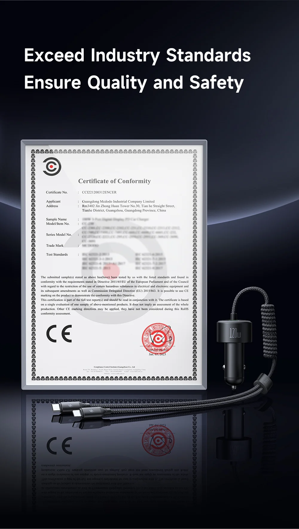 MCDODO CC-037 120W Dual Port Car Charger Fast Charging Spring Cable Charger with USB-C  /  iP Cables 15