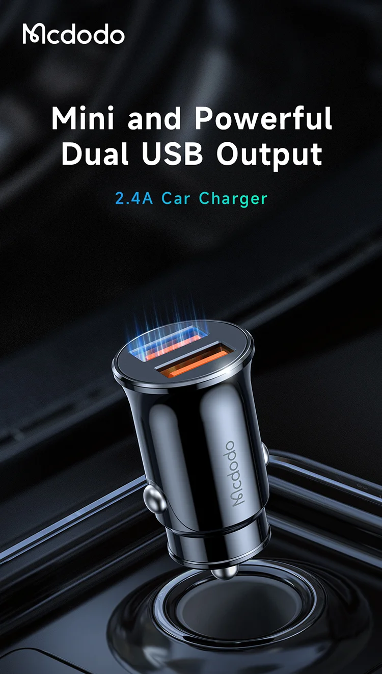 MCDODO CC-6602 5V / 2.4A Dual Port USB Car Charger Aluminum Alloy Portable Charging Adapter, Black 1