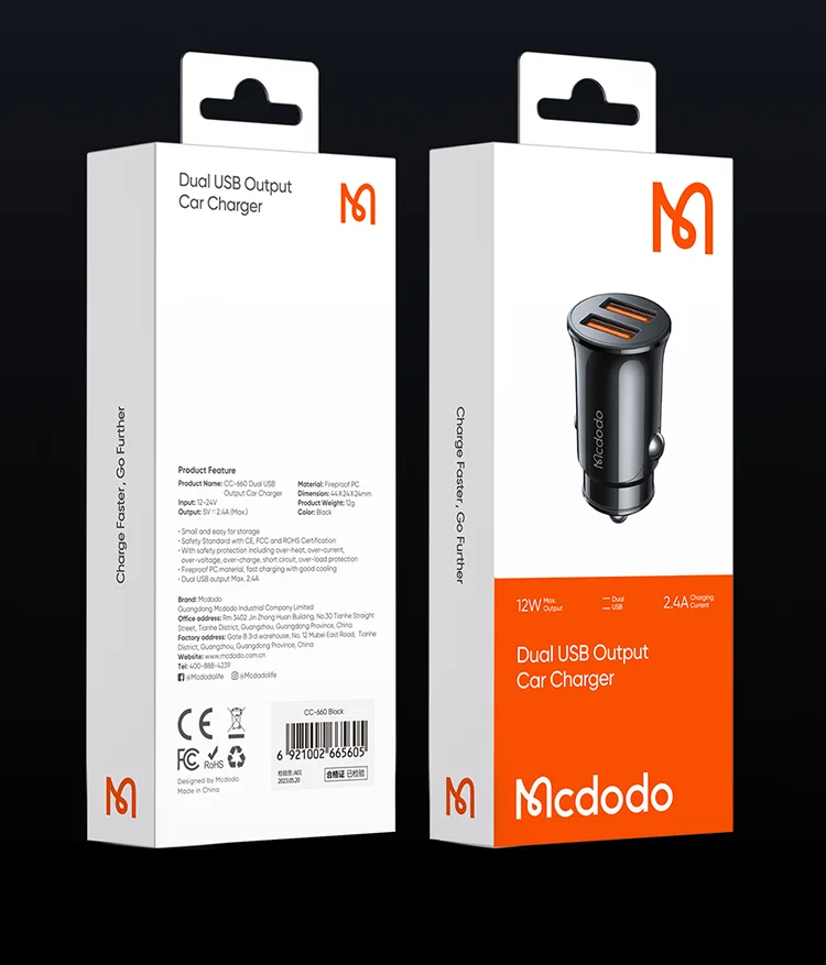 MCDODO CC-6602 5V / 2.4A Dual Port USB Car Charger Aluminum Alloy Portable Charging Adapter, Black 11