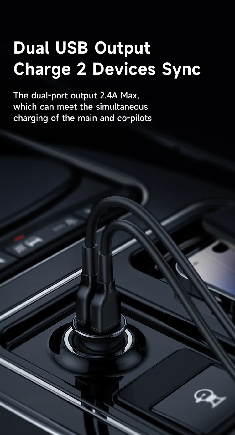 MCDODO CC-6602 5V / 2.4A Dual Port USB Car Charger Aluminum Alloy Portable Charging Adapter, Black 4