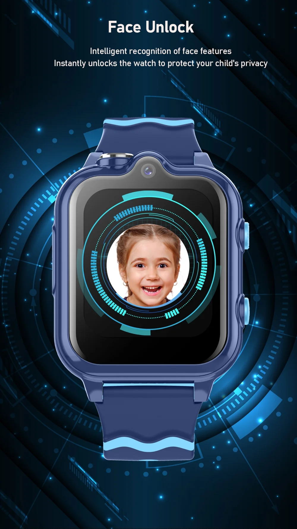 Montre Intelligente Android 8.1 pour Enfants 1Go + 8Go GPS Tracker Caméra 2MP Montre de Sport Supportant WhatsApp - Saphir 16