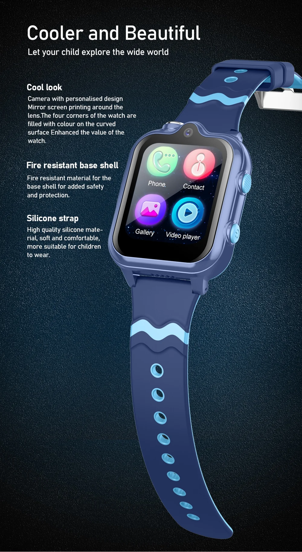 Montre Intelligente Android 8.1 pour Enfants 1Go + 8Go GPS Tracker Caméra 2MP Montre de Sport Supportant WhatsApp - Saphir 17