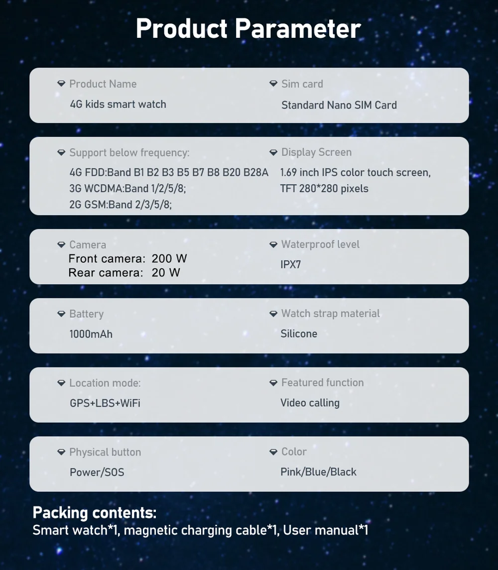 Montre Intelligente Android 8.1 pour Enfants 1Go + 8Go GPS Tracker Caméra 2MP Montre de Sport Supportant WhatsApp - Saphir 21