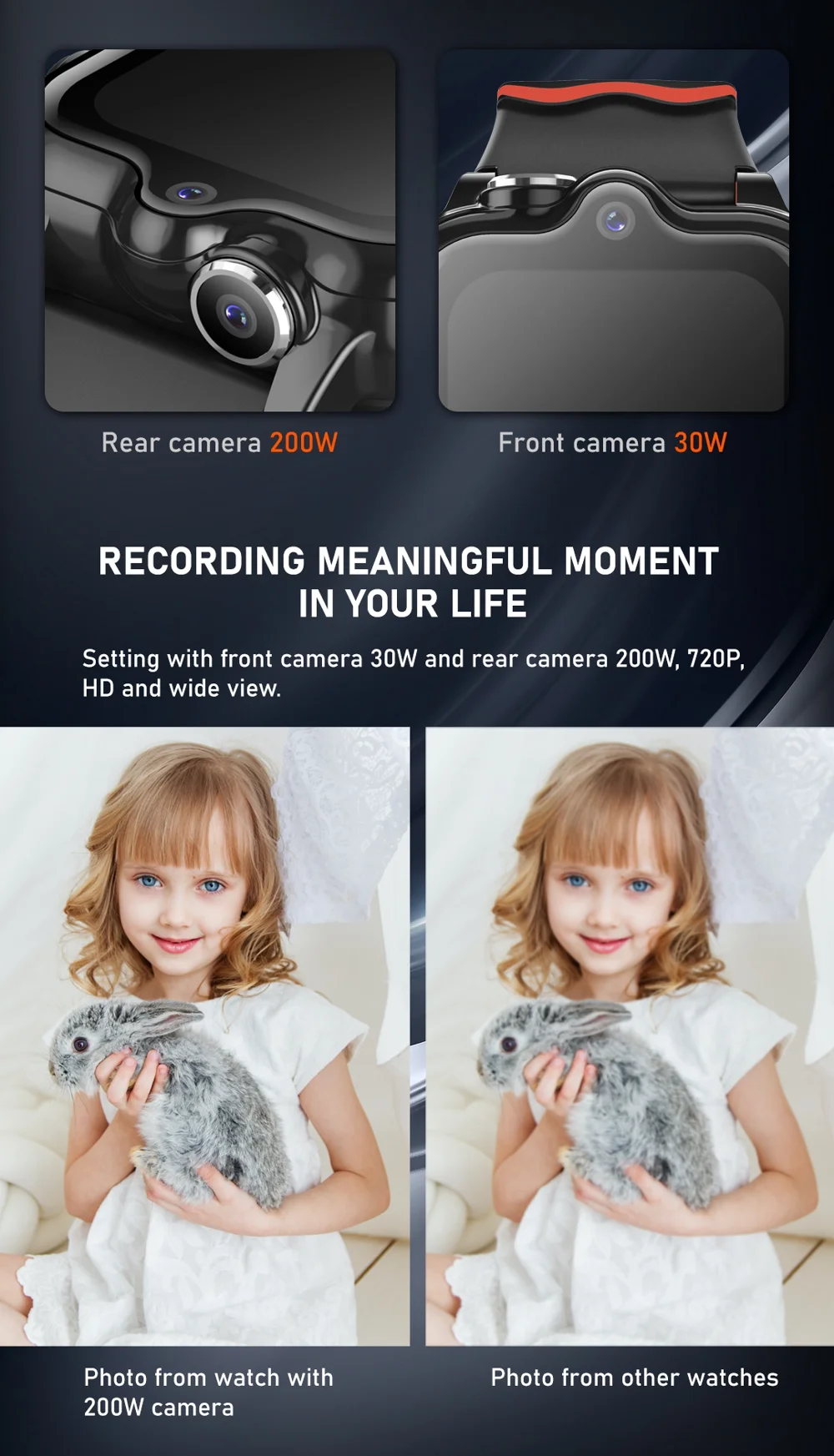 Montre Intelligente Android 8.1 pour Enfants 1Go + 8Go GPS Tracker Caméra 2MP Montre de Sport Supportant WhatsApp - Saphir 4