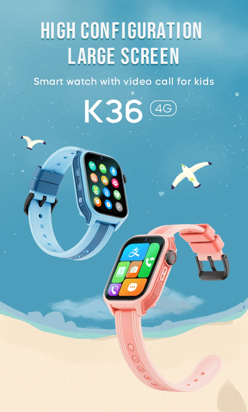 K36 4G 1.83-inch Screen Kids Smart Watch HD Camera Video MP3 Player Habit Tracking Pedometer - Blue 1