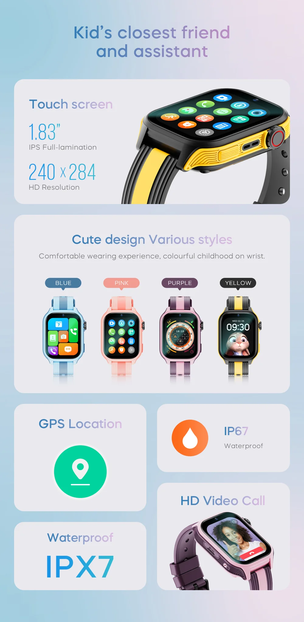 K36 4G 1.83-inch Screen Kids Smart Watch HD Camera Video MP3 Player Habit Tracking Pedometer - Blue 2