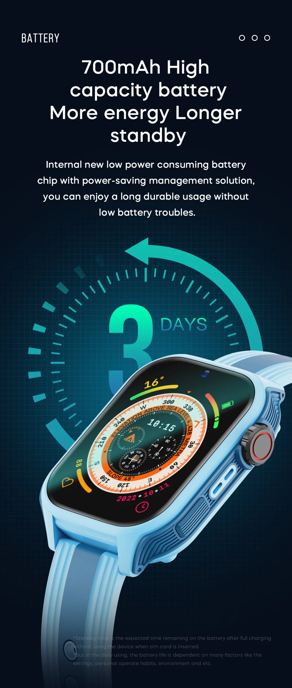 K36 4G 1.83-inch Screen Kids Smart Watch HD Camera Video MP3 Player Habit Tracking Pedometer - Blue 6