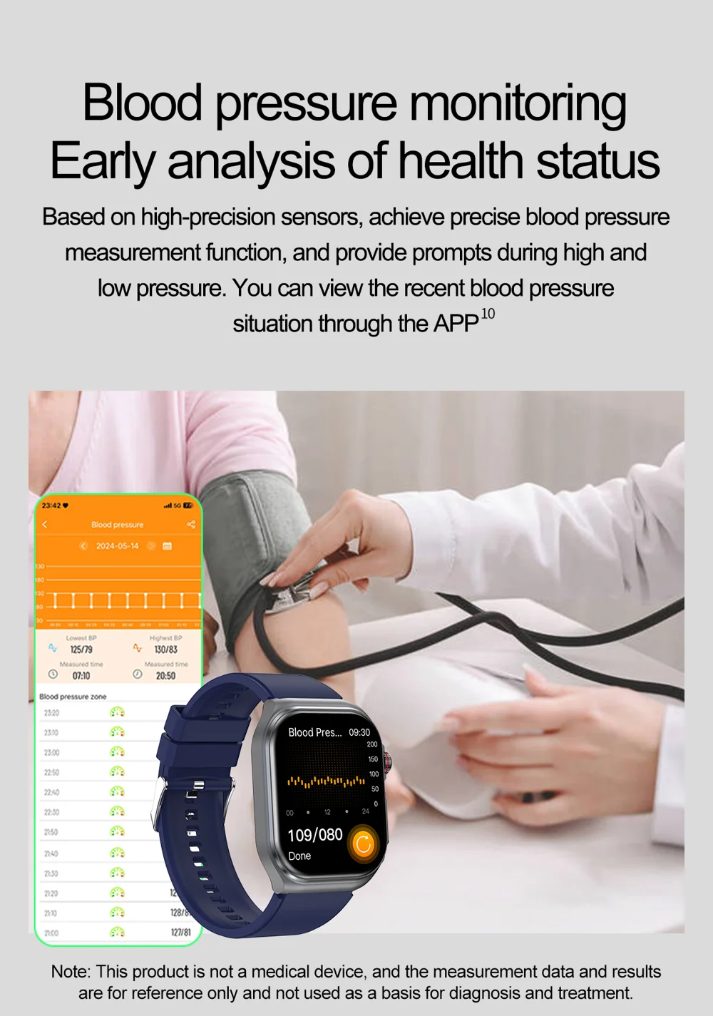 Montre connectée ET585 avec fonction ECG et appel d'urgence SOS, bracelet en acier 13