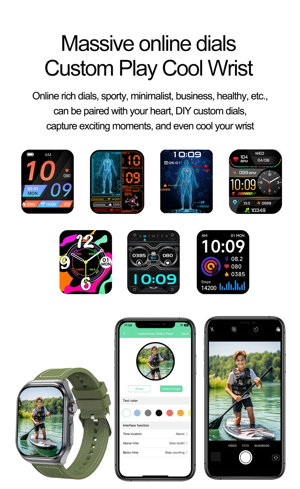 Montre connectée ET585 avec fonction ECG et appel d'urgence SOS, bracelet en acier 20