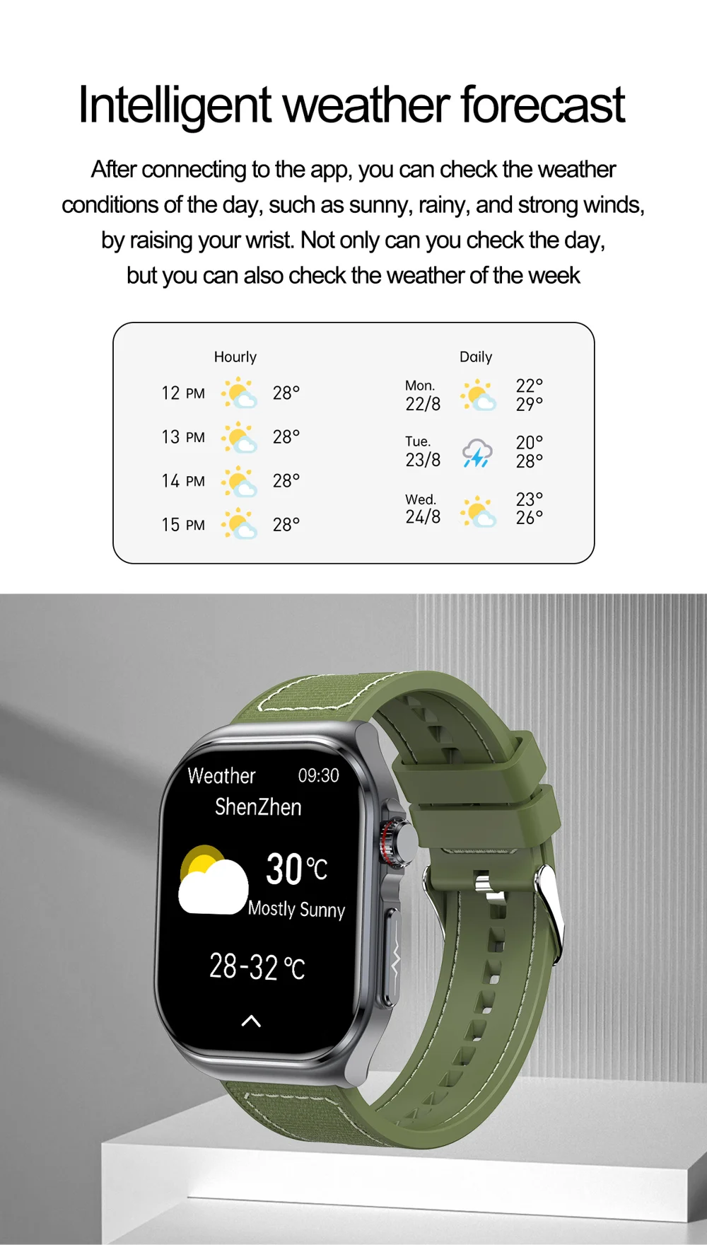 Montre connectée ET585 avec fonction ECG et appel d'urgence SOS, bracelet en acier 24