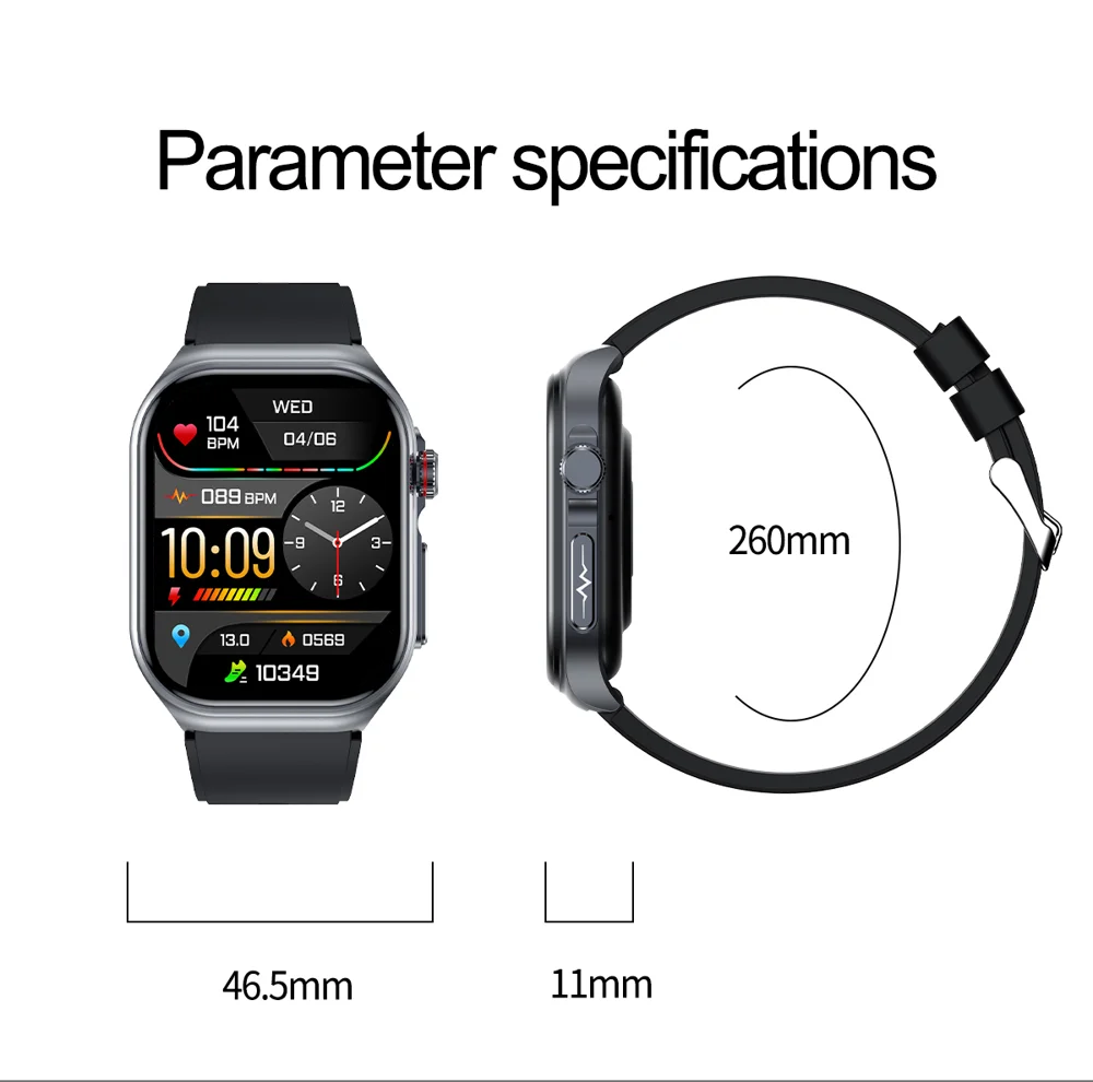 Montre connectée ET585 avec fonction ECG et appel d'urgence SOS, bracelet en acier 29