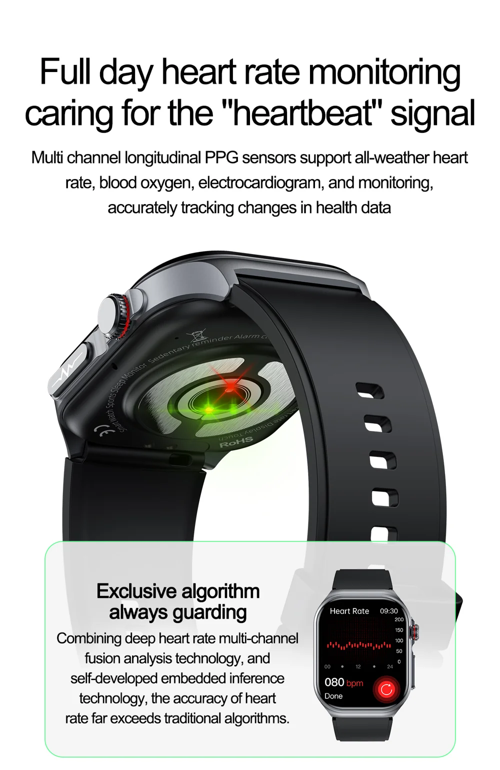 Montre connectée ET585 avec fonction ECG et appel d'urgence SOS, bracelet en acier 5