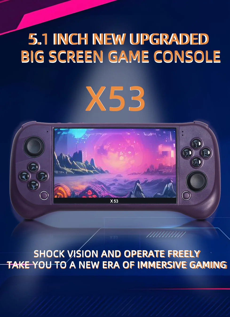 Console per Videogiochi Portatile X53 con Schermo IPS HD da 5,1 Pollici, Controller Arcade Retrò con Uscita TV - Nero 1