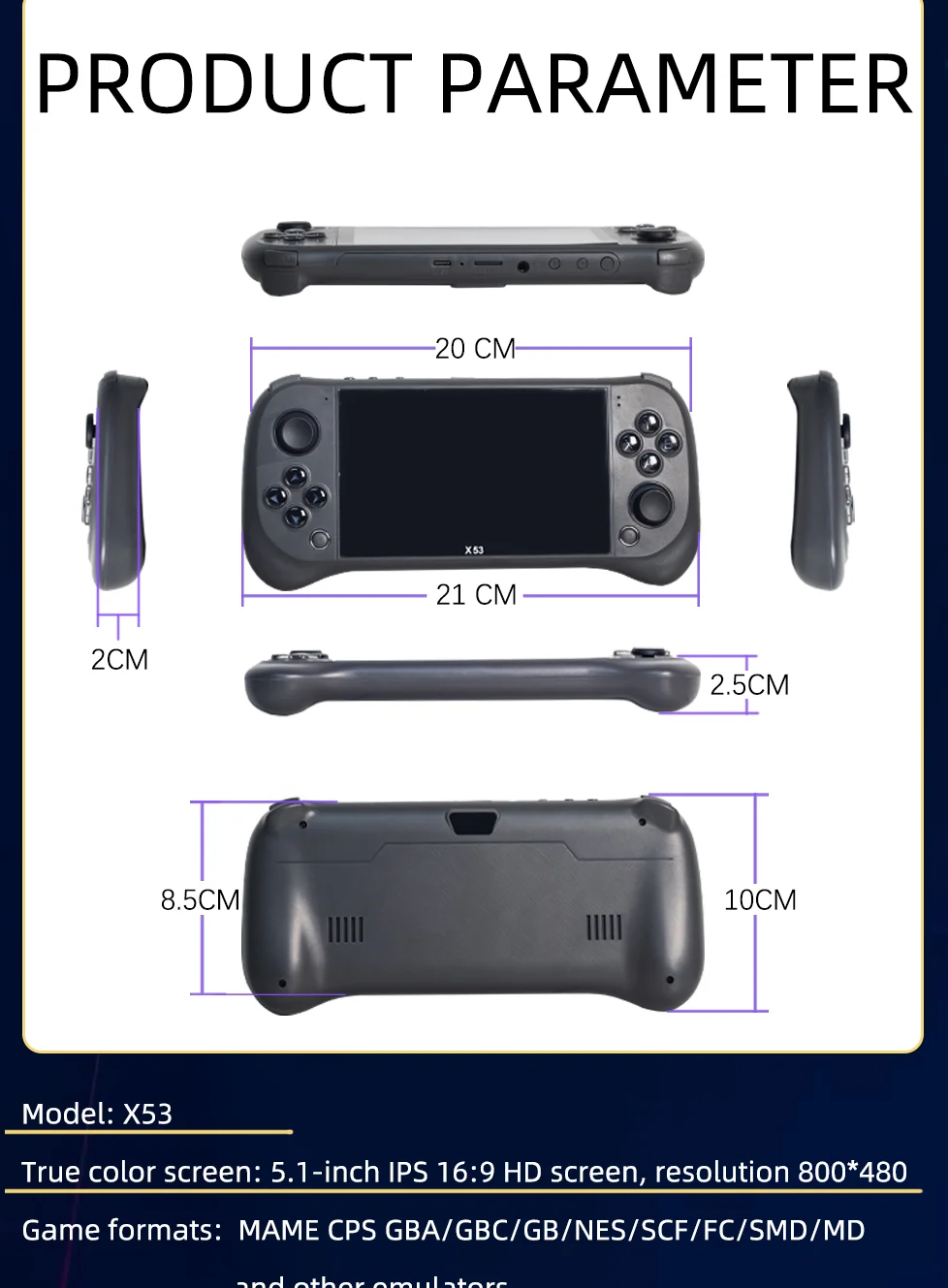 Console per Videogiochi Portatile X53 con Schermo IPS HD da 5,1 Pollici, Controller Arcade Retrò con Uscita TV - Nero 10