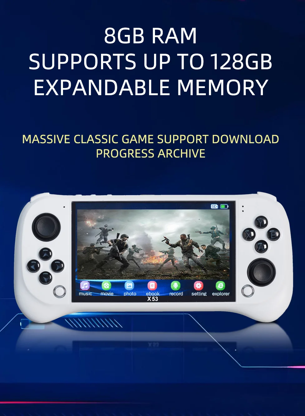 Console per Videogiochi Portatile X53 con Schermo IPS HD da 5,1 Pollici, Controller Arcade Retrò con Uscita TV - Nero 6