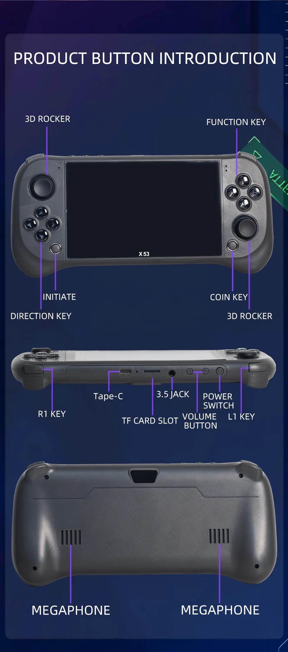 Console per Videogiochi Portatile X53 con Schermo IPS HD da 5,1 Pollici, Controller Arcade Retrò con Uscita TV - Nero 8