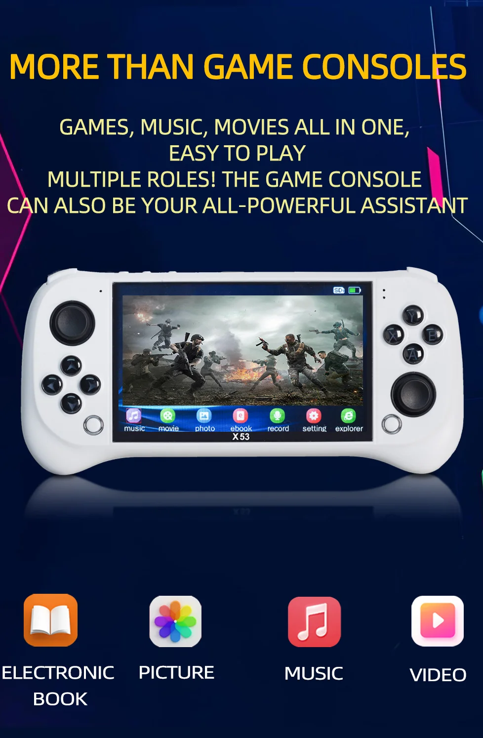 Console per Videogiochi Portatile X53 con Schermo IPS HD da 5,1 Pollici, Controller Arcade Retrò con Uscita TV - Nero 9