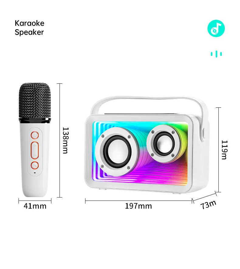 Mini enceinte karaoké d'extérieur Bluetooth Y15 avec éclairage RGB et 2 microphones - Blanc 12