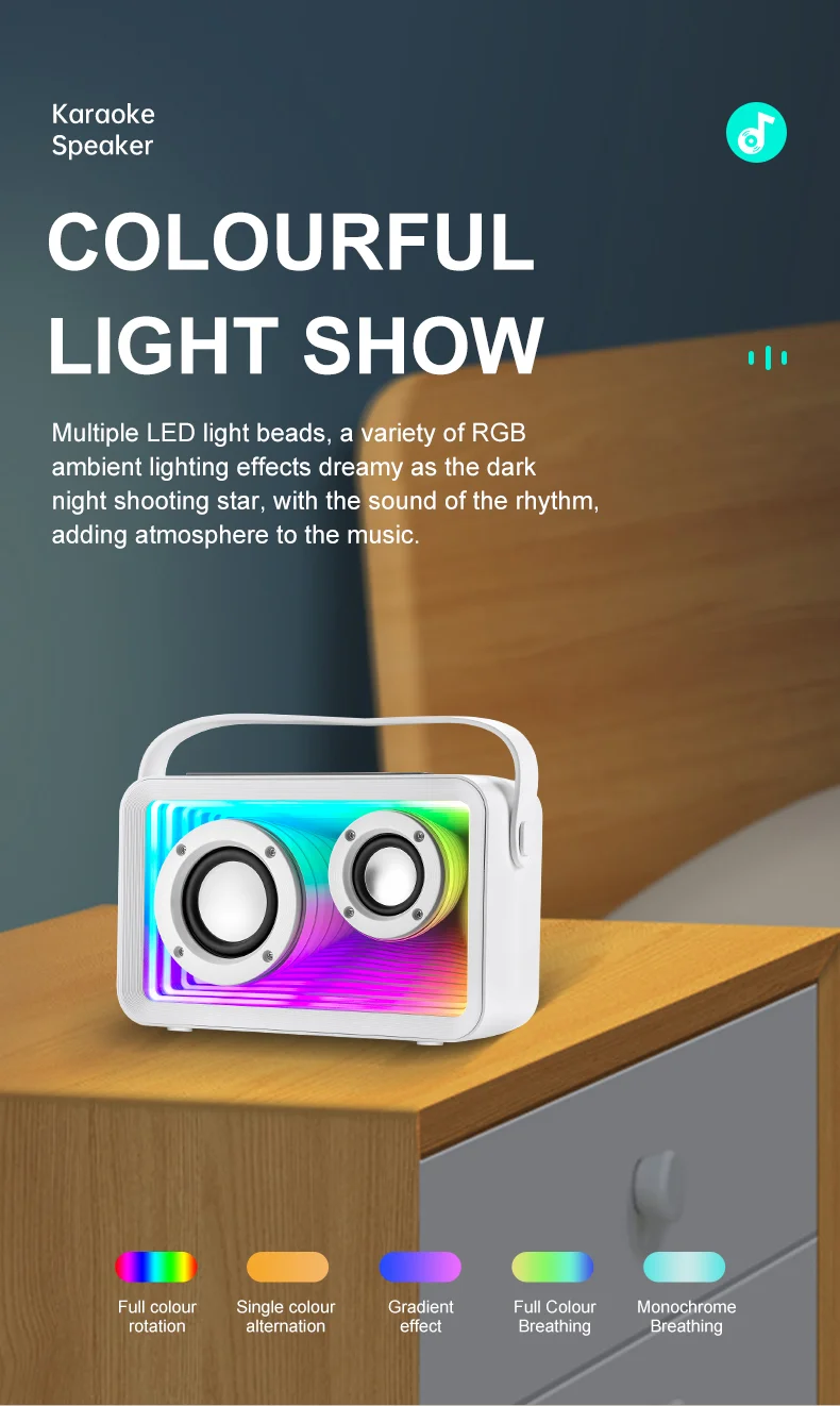 Mini enceinte karaoké d'extérieur Y15 RGB Lighting compatible Bluetooth avec 2 microphones - Blanc 6