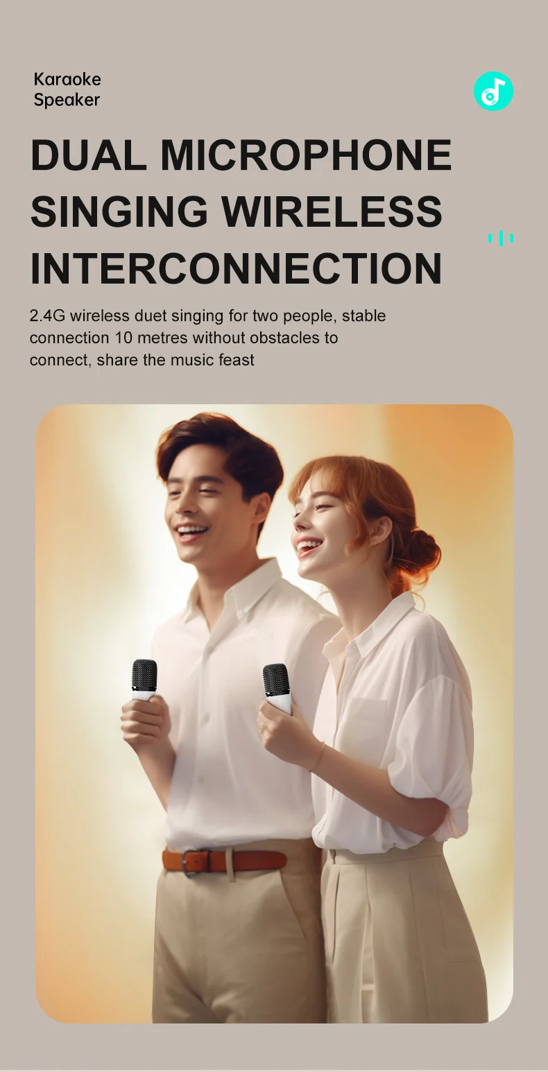 Mini enceinte karaoké d'extérieur Y15 RGB Lighting compatible Bluetooth avec 2 microphones - Blanc 7