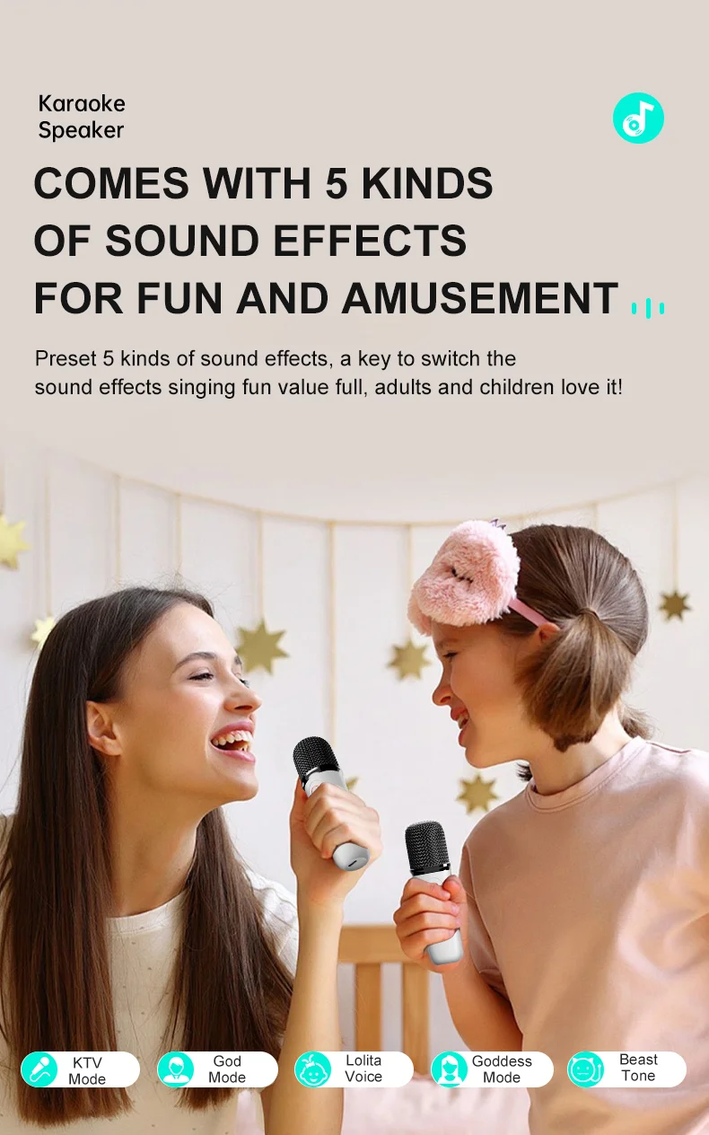 Mini enceinte karaoké d'extérieur Y15 RGB Lighting compatible Bluetooth avec 2 microphones - Blanc 8