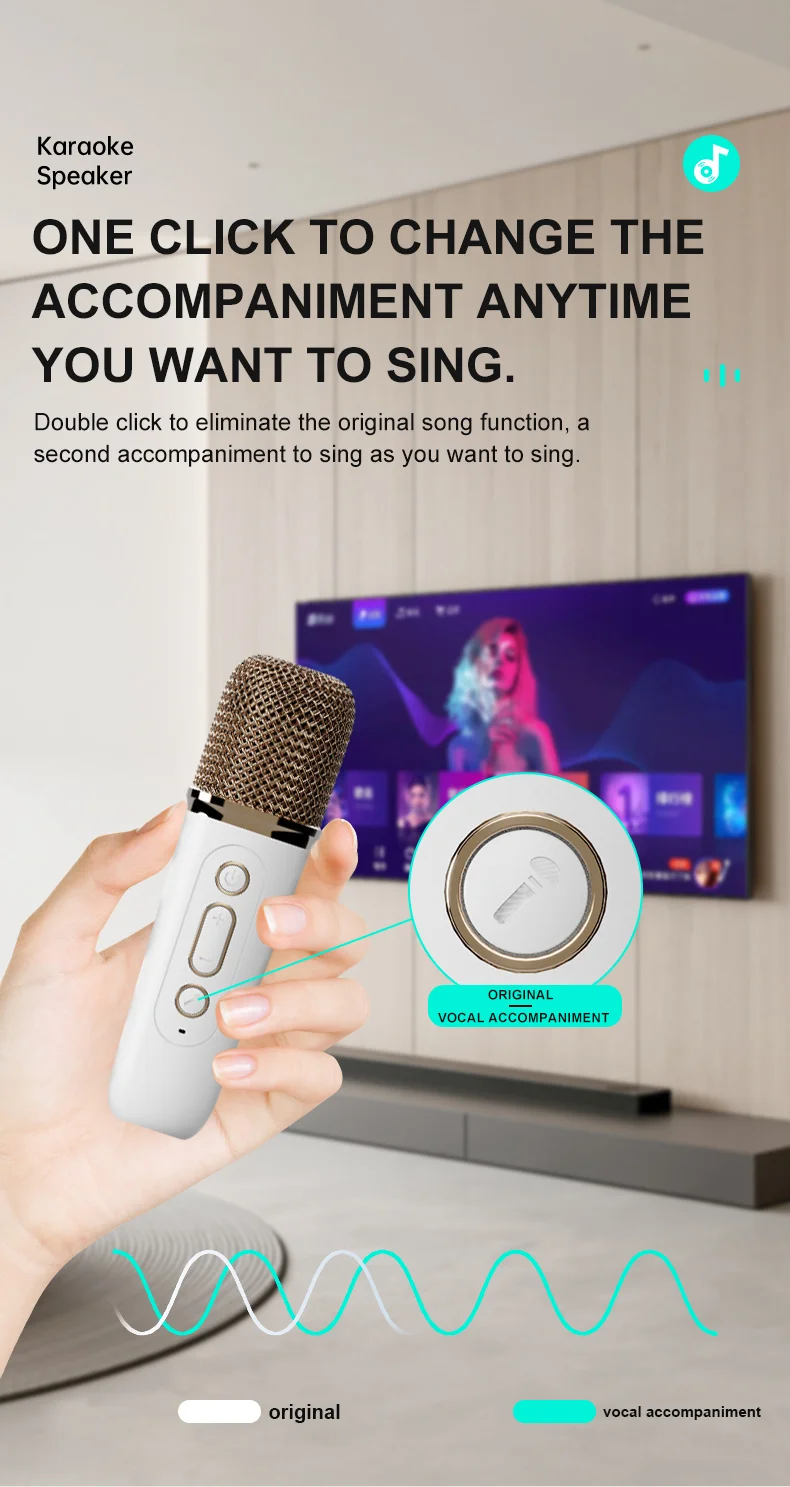 Mini enceinte karaoké d'extérieur Y15 RGB Lighting compatible Bluetooth avec 2 microphones - Blanc 9