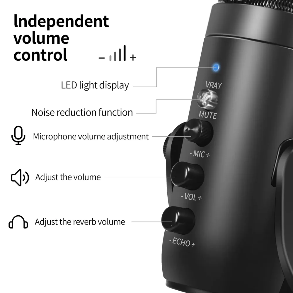 JMARY MC-PW8 Condenser Microphone USB Desktop Mic with Real-time Monitoring 10