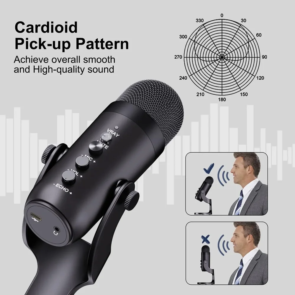 JMARY MC-PW8 Condenser Microphone USB Desktop Mic with Real-time Monitoring 2