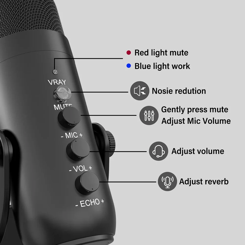 JMARY MC-PW8 Condenser Microphone USB Desktop Mic with Real-time Monitoring 6