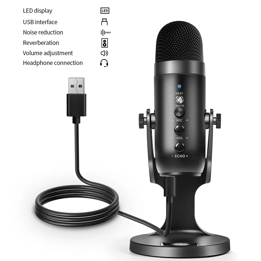 JMARY MC-PW8 Condenser Microphone USB Desktop Mic with Real-time Monitoring 9