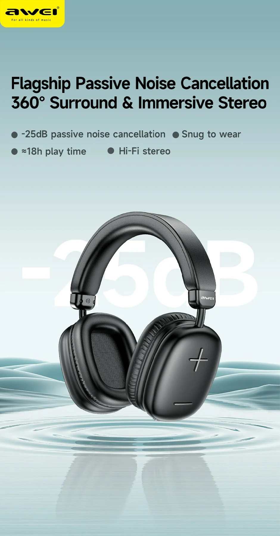 AWEI AT6 Wireless Bluetooth-compatible Gaming Headset 3.5mm AUX Wired Earphone Headphone - Beige 1